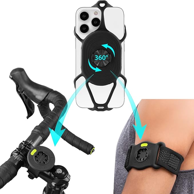 BONE Run + Bike Tie Connect Kit 2, 2-in-1 Running & Bike Phone Holder, Detachable & Rotatable 360° Sport Armband & Phone Mount Compatible with Most Smartphones (Stem/Armband 2-in-1 Connection Kit)-StrideForce Fitness