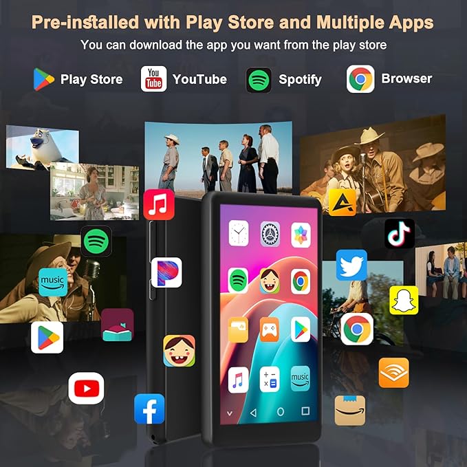 96GB MP3 Player with Bluetooth and WiFi, 4.1" Touch Screen, Silicone Protective case, Octa-core, MP4 MP3 Player for Spotify, Pandora, 96GB Storage Up to 1Tb, Android Music Player for Parental Control-StrideForce Fitness