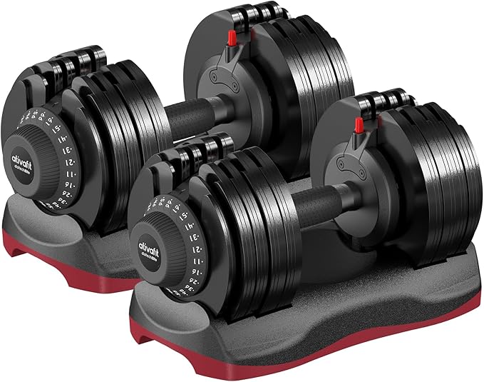 Ativafit 27.5/66/88LBS Pair Adjustable Dumbbell Set with Anti-slip Handle 12 In 1 Quick Dial Adjustment Weights With Safety Locking Button Space Saving Strength Training for Full Body Home Gym Workout-StrideForce Fitness