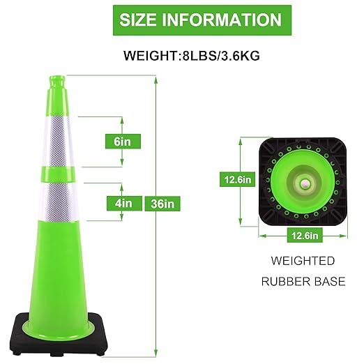 OrangeStar 36" Large Traffic Cones 4-Pack, Green Safety Cones with 2 Reflective Collars, Weighted Base for Highway, Roadwork, Construction, Warehouse Safety, Parking Lots, Indoor & Outdoor Use-StrideForce Fitness