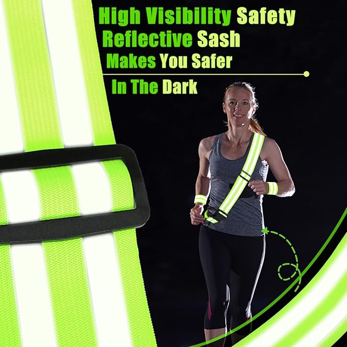 Saintrygo 6 Pcs Reflective Sash for Walking at Night Reflective Strap Arm Band High Visibility Belt Safety Ankle Strap for Visibility Vest Clothing Running Gear-StrideForce Fitness