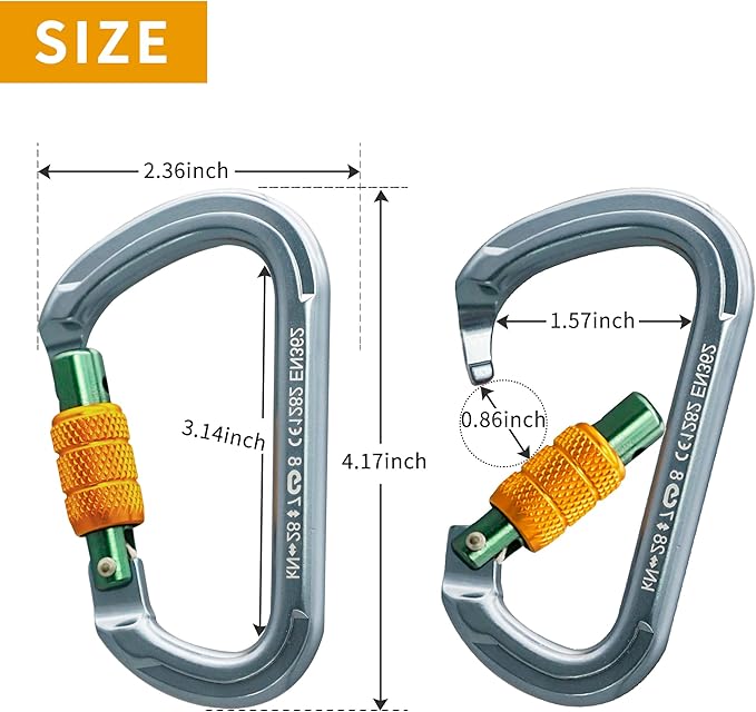 SOB Auto Locking Climbing Carabiner Clips,Heavy Duty Asymmetrical Carabiner Connector Used for Rappelling Gear Rescue Outdoor Projects Dog Leash-StrideForce Fitness