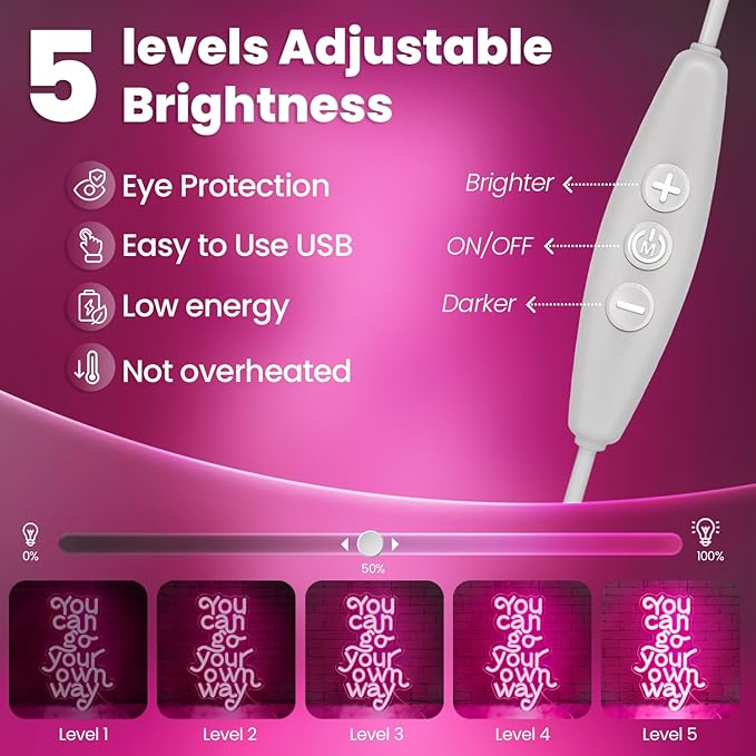 You Can Go Your Own Way Neon Sign,Neon Signs for Wall Decor,Motivational Pink LED Wall Light for Girls Bedroom,Teen Room,Dorm Decor,Neon Aesthetic Sign,Gift for Girls,USB Powerd Dimmer Switch-StrideForce Fitness