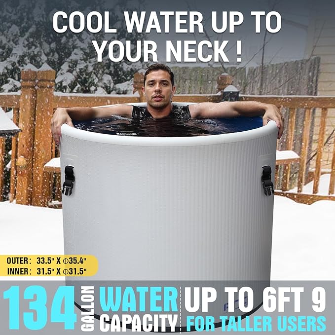 XL Cold Plunge Tub for Athletes, Compatible with Water Chiller, 134-Gallon Inflatable Ice BathTub with Insulated Lid, Thermometer, Pro Grade Cold Plunge Ice Pod for Outdoor & Indoor Cold Water Therapy-StrideForce Fitness
