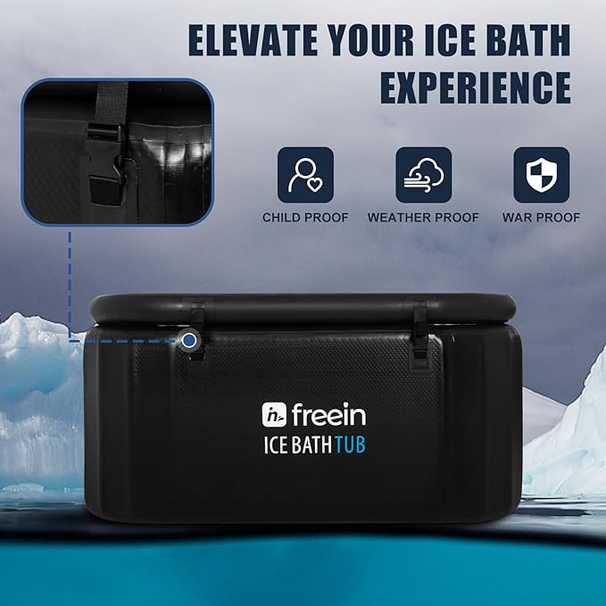 Freein Ice Bath Tub For Athletes Water Chiller Compatible Cold Plunge Outdoor, Portable, Foldable Cold Plunge Tub for Adults 52"x28"x24" Inflatable Recovery PRO-StrideForce Fitness