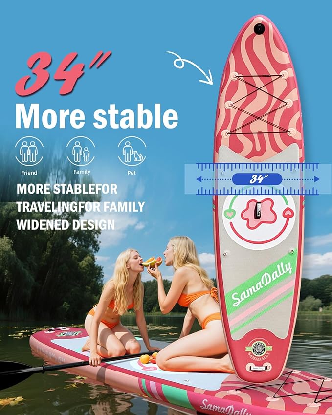 11'Stand Up Paddle Boards Surf Control with Premium SUP Board Accessories Backpack & Removable Fins, 34" Wide Inflatable Paddle Boards of All Skill Levels-StrideForce Fitness
