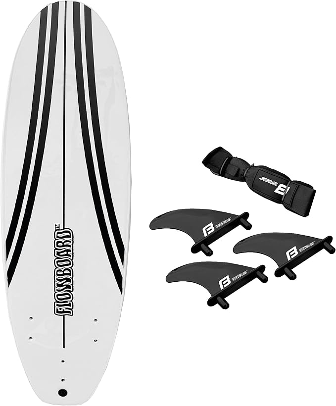 FLOWBOARD Surfboard Softboard Foam - Include (3) Fins 6’ Foot Leash and (2) Wood Stringers Inside Board Availalable in 6' and 7' Short Board and 8' Longboard-StrideForce Fitness