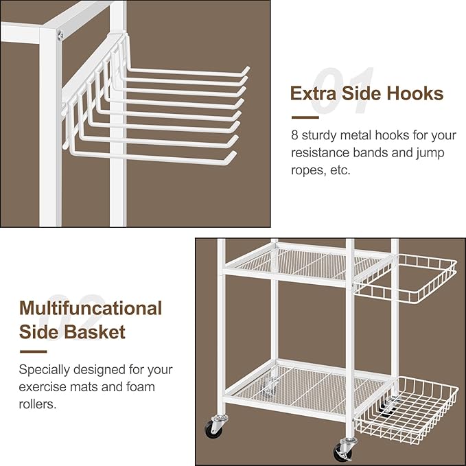 Weight Rack Stand Small Gym Rack Yoga Rack Workout Equipment Storage Cart for Weights, Dumbbells, Yoga Mats, Kettlebells, Foam Rollers, and Resistance Bands-StrideForce Fitness