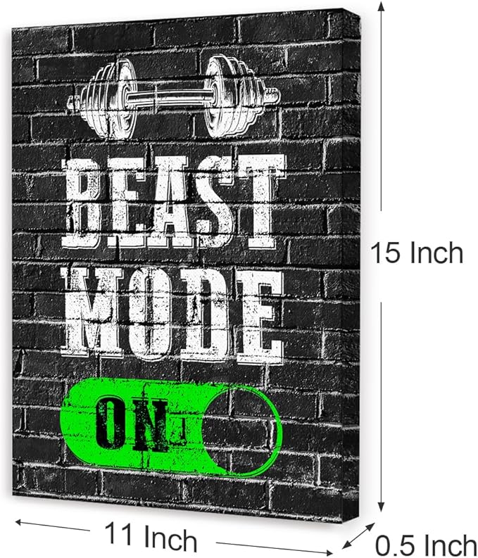 Gym Quotes Wall Art,Inspirational Workout Wall Decor,Beast Mode on Canvas Wall Art for Home Gym Exercise Fitness Room-StrideForce Fitness