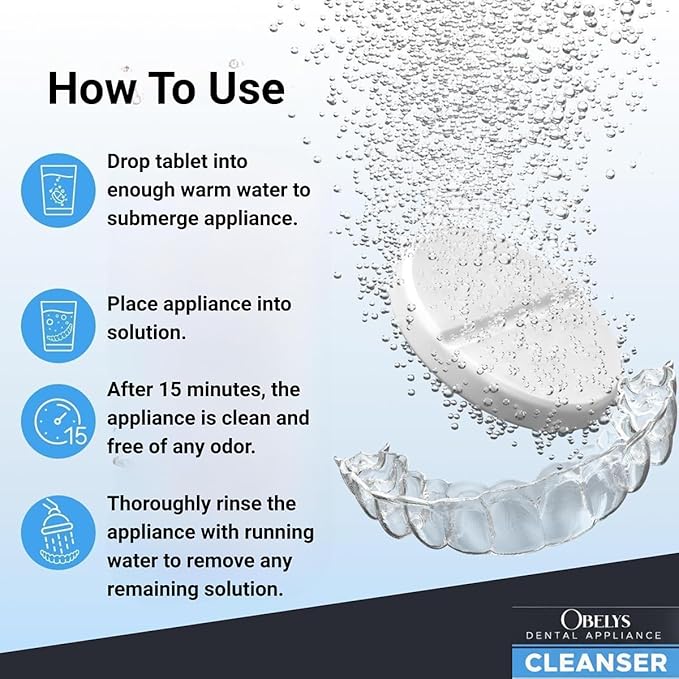 Dental Appliance Cleanser Tablets - 120 Count Tablets - For Retainers, Aligners, Dentures, Mouthguards, Night Guards, Sleep Apnea Devices, and Other Oral Appliances - Freshens and Cleans Daily