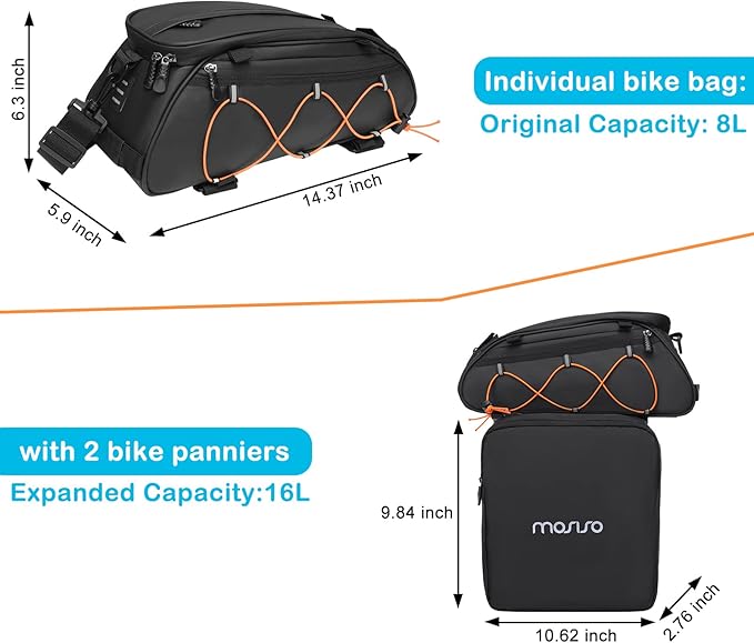 MOSISO Bike Rack Bag with 2 Removable Panniers, Waterproof Bike Trunk Cooler Storage Handbag Insulated Bicycle Rear Seat Pouch, Bicycle Storage Saddle Shoulder Bag Cycling Luggage Pouch, Black-StrideForce Fitness
