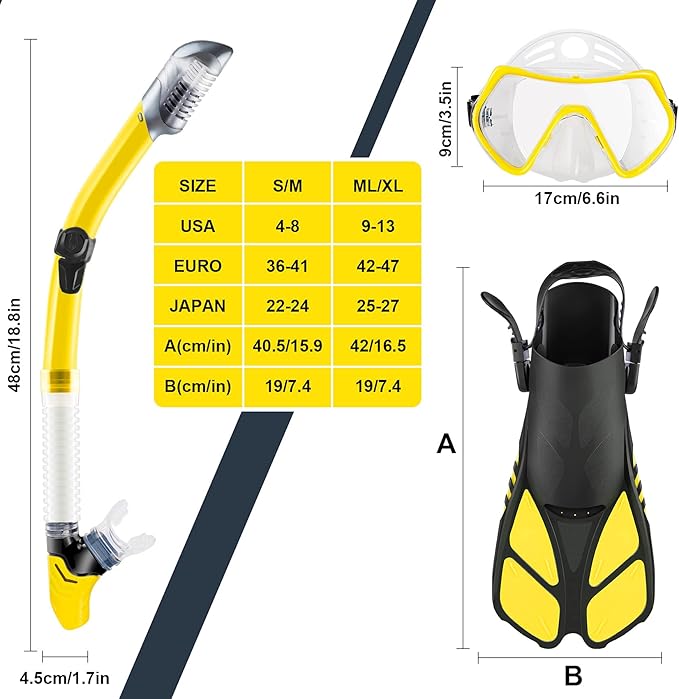 ZEEPORTE Mask Fin Snorkel Set, Travel Size Snorkeling Gear for Adults with Panoramic View Anti-Fog Mask, Trek Fins, Dry Top Snorkel and Gear Bag for Swimming Training, Snorkeling Kit Diving Packages-StrideForce Fitness