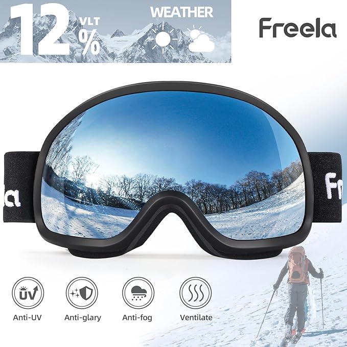 Freela Ski Goggles OTG Men Women, Over Glasses Snow Snowboard Sports Goggles for Adult Youth 100% UV400 Protection Anti Fog-StrideForce Fitness