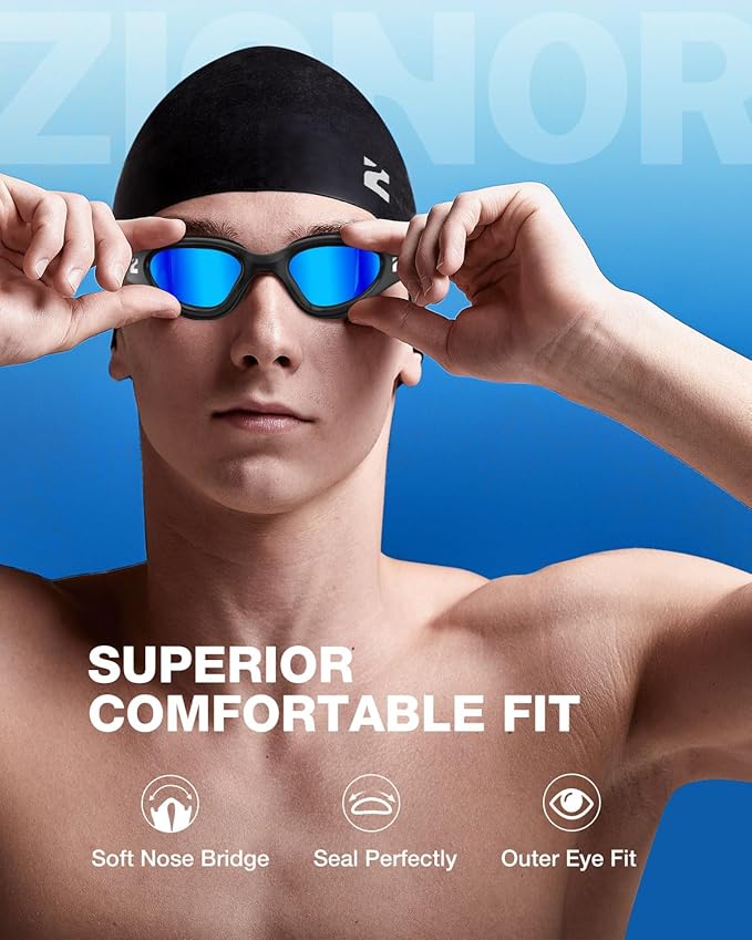 ZIONOR G1 Lite Swim Goggles with Swim Cap Comfortable Anti-fog Swimming Goggles Cap Set for Adult Men Women-StrideForce Fitness