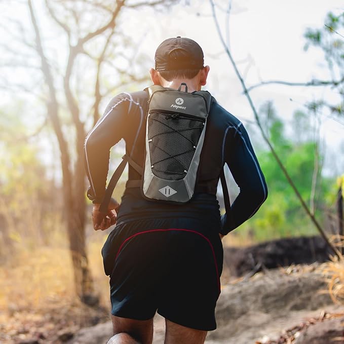 Nepest Hydration Backpack with 2L Water Bladder for Cycling, Water Backpack for Hiking Running, Lightweight Hydration Pack, Grey-StrideForce Fitness