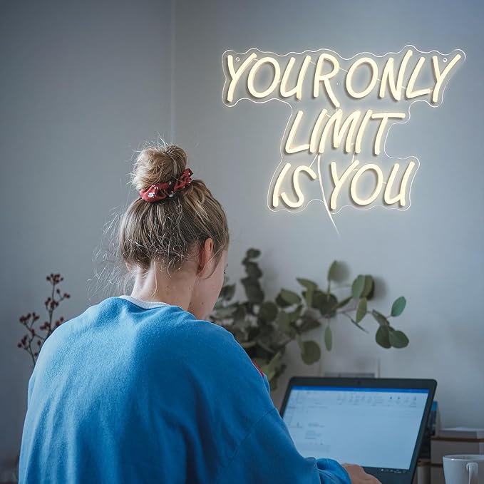 Your Only Limit Is You Neon Sign USB Powered Motivational Letters Neon Light Sign for Wall Decor Dimmable LED Warm White Positive Quote Light Up Sign for Classroom Bedroom Office Study Room-StrideForce Fitness