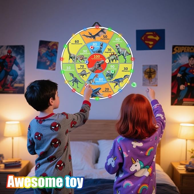 30 Inch LED Dart Board Kids Game,12PCS Sticky Balls,Indoor/Outdoor Sports Carnival Yard Party,Suitable for 3 4 5 6 7 8 9 10 11 12 Years Old Boys and Girls Birthday Gifts Dinosaur Toys-StrideForce Fitness