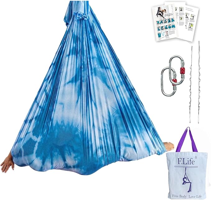 F.Life Aerial Yoga Hammock kit- Yoga Swing Multicolor 5 yards-Flying Yoga Include Daisy Chain,Carabiner and Pose Guide-StrideForce Fitness