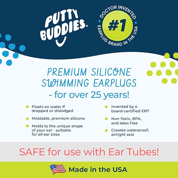 Earvolution Floating Putty Buddies Ear Plugs for Swimming - Invented by an Ear Physician - Moldable, Premium, Silicone - Floats on Water - Waterproof - Made in The USA- 3 Pack - Tan-StrideForce Fitness
