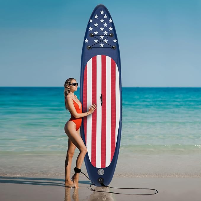 GYMAX Stand Up Paddle Board, Inflatable SUP with Wide Non-Slip EVA Deck, Accessories-Leash, D Rings, Hand Pump, Adjustable Paddle & Backpack, Paddle Boards for Adults Youth-StrideForce Fitness