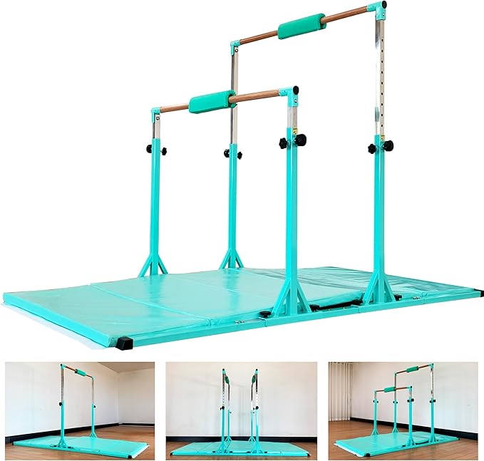 Gymnastics Double Horizontal Bars 3Play Parallel Bars Uneven Bars Gymnastics Training Kip Bar with 304 Stainless Steel Regulating Arms & Fiberglass Rail for Indoor Outdoor Home Club Use-StrideForce Fitness