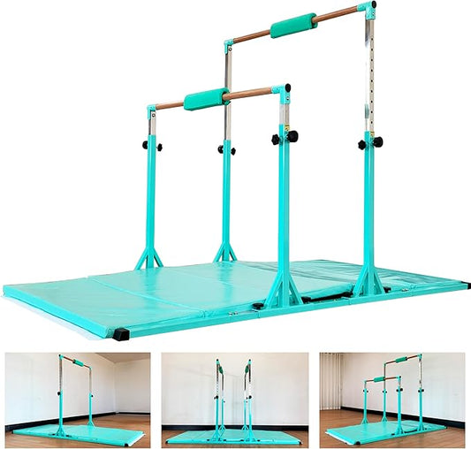 Gymnastics Double Horizontal Bars 3Play Parallel Bars Uneven Bars Gymnastics Training Kip Bar with 304 Stainless Steel Regulating Arms & Fiberglass Rail for Indoor Outdoor Home Club Use-StrideForce Fitness
