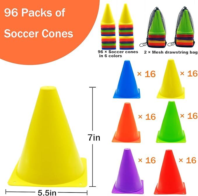 12/24/48Pcs Soccer Cones,7" or 9" Soccer Cones for Training, Multicolor Cones Sports Soccer Training Cones, Field Cones for Skating Basketball Football Drills Practice-StrideForce Fitness