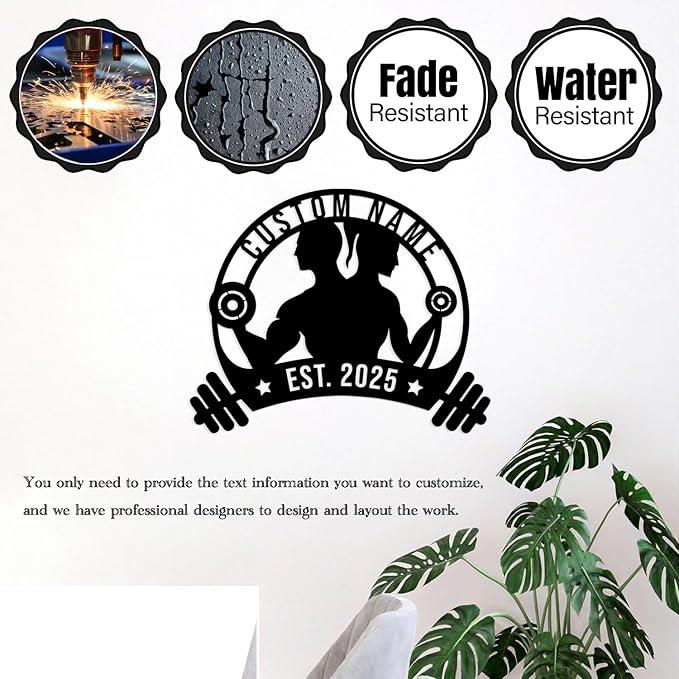 Personalized Metal Gym Sign, Custom Fitness Metal Wall Decor, Yoga Room Sign, fitness room decor, home gym decor, gifts for sports lovers, black metal-StrideForce Fitness