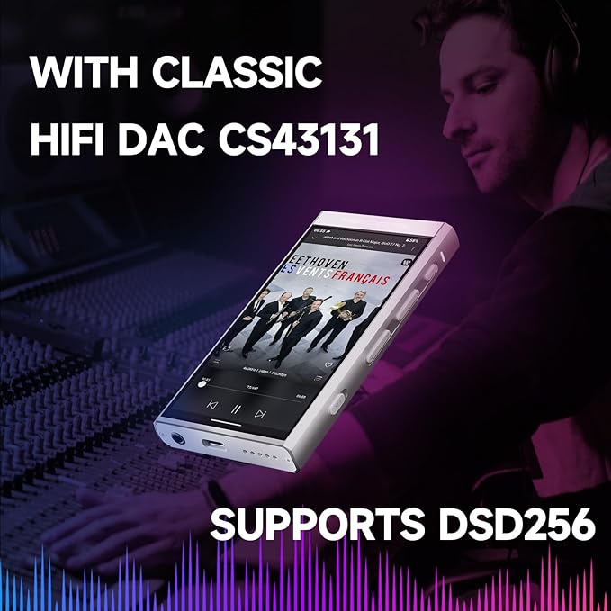 HiBy Digital M300 Music Player with Speaker Android 13 OS SD665 Soc Bluetooth WiFi and FM 1280x640 Resolution IPS Display Supports PCM768k DSD256 32G+2TB Expandable Memory Silver-StrideForce Fitness