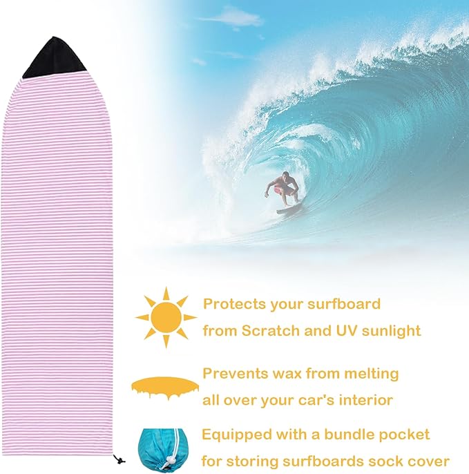 Surf Sock, Surfboard Sock Cover for Longboard Paddleboard Surf Board Sup Paddle Board, 6-8 FT Foot Quick Dry Stretch Surfboard Bag Sleeve with Drawstring Closure-StrideForce Fitness