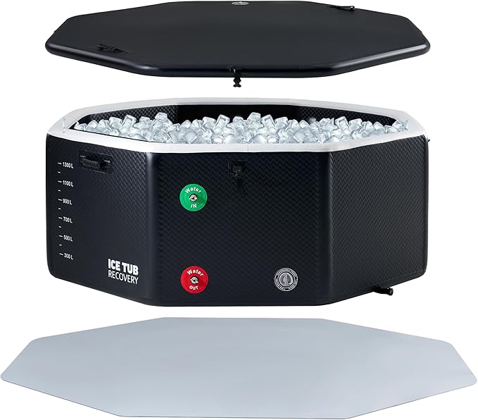 Albott Inflatable Cold Plunge Tub for Athletes, Ice Bath Tub with Insulated Lid Non-Slip Mat & Handles, Water Chiller Compatible, Portable for Indoor & Outdoor Recovery, 525 Gal, 79"L x 79"W x 33"H-StrideForce Fitness