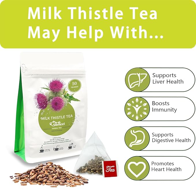 Samcci - Milk Thistle Tea Bags, 50 Teabags, 3g/bag - 100% Natural Milk Thistle Seeds Support Liver Herbal Tea, Caffeine Free - No Additives - No Sugar - Non-GMO - No Gluten-StrideForce Fitness