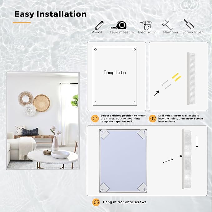 30x40 Inch Nickel Bathroom Mirror for Wall, Aluminum Frame Rectangle Rectangular Vanity Mirror, Modern Large for Bedroom, Living Room, Horizontal or Vertical-StrideForce Fitness