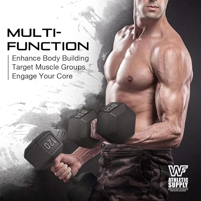 WF Athletic Supply Cast Iron Solid Hexagon Gray/Black Dumbbells, Strength Training Free Weights Set of 2 for Women and Men, Hand Weights Sold by Pairs, Multi-Select Size Options Available-StrideForce Fitness