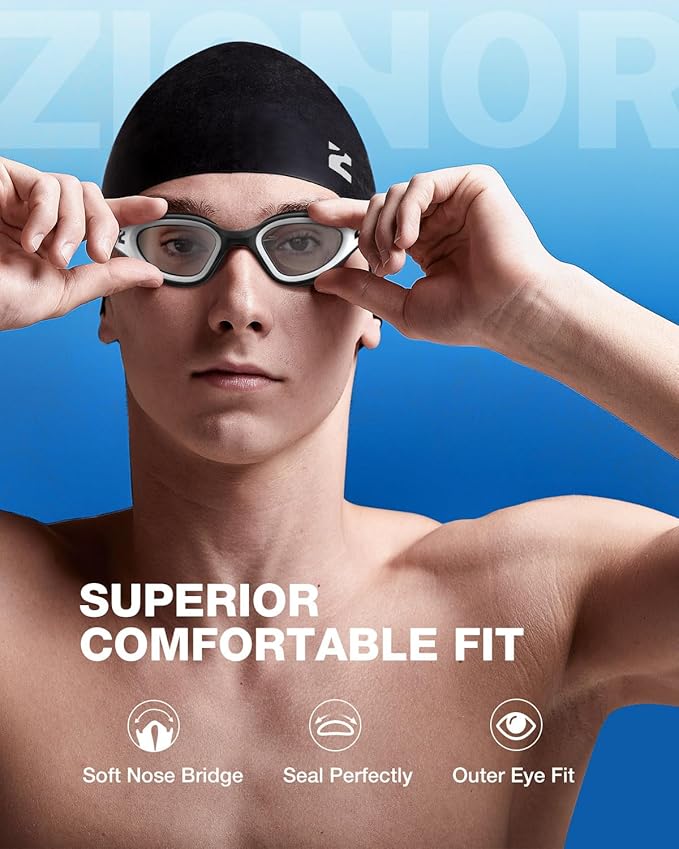 ZIONOR G1 Lite Swim Goggles with Swim Cap Comfortable Anti-fog Swimming Goggles Cap Set for Adult Men Women-StrideForce Fitness