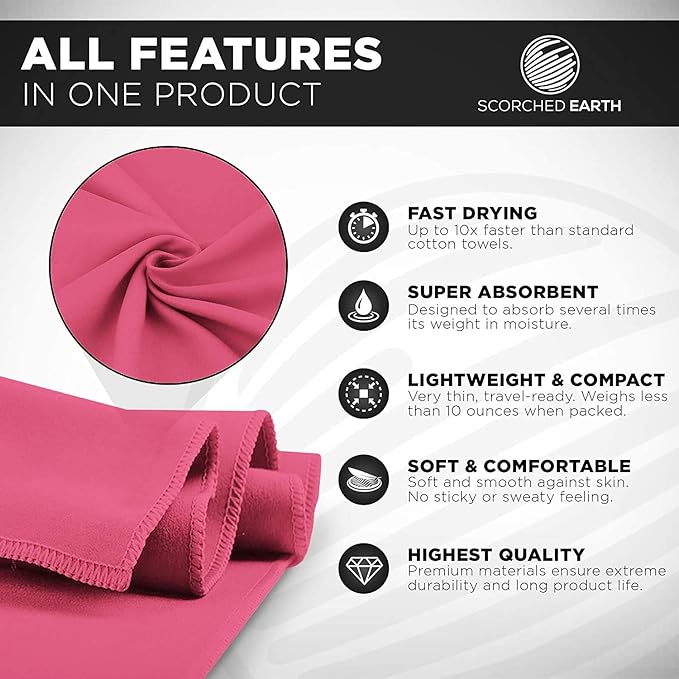 ScorchedEarth Microfiber Travel & Sports Towel Set (Rose Pink) - XL Set (39x70.5 & 12x24)-StrideForce Fitness