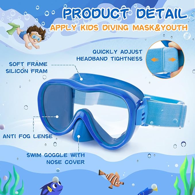 Kids Swim Goggles with Nose Cover, Anti-Leak Swim Mask with Elastic Fabric Strap, UV Protection Swimming Goggles for Kids-StrideForce Fitness