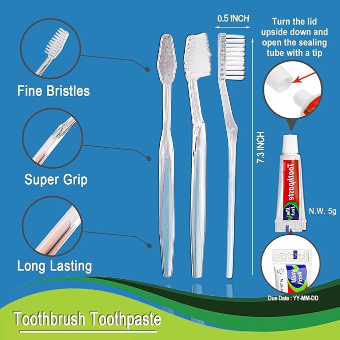 HQSLsund 200 Pack Disposable Toothbrushes with Toothpaste, Individually Wrapped Soft Bristle Toothbrushes, Travel Kit