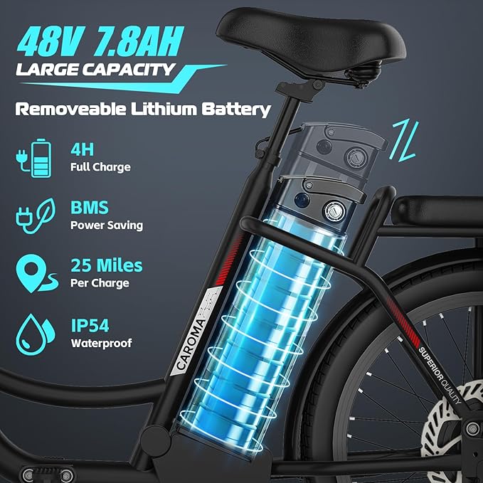 Caroma Electric Scooter with Seat, 48V Removable Battery E-Bike, Up to 30Miles&20MPH, 500/800/1200W Motor, 20" Fat Tire Adult Electric Bicycles for Commuting with Basket-StrideForce Fitness