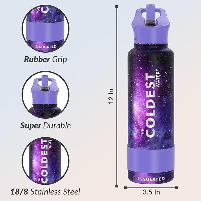 Coldest Insulated Water Bottle with Straw Lid - Stainless Steel Metal Insulated Bottle for Men & Women (Astro Purple, 40 oz)-StrideForce Fitness