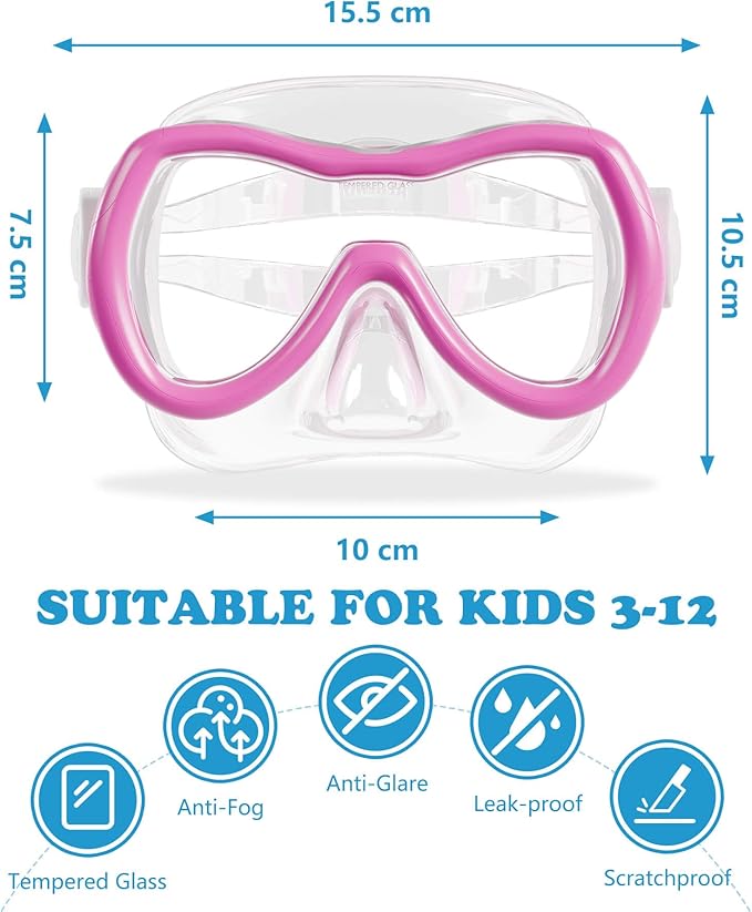 Aegend Kids Swim Mask Goggles, Tempered Glass 180° HD Wide View with Nose Cover-StrideForce Fitness