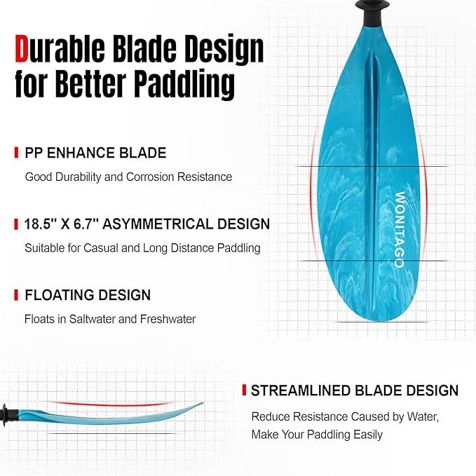 Kayak Paddles with Alloy Shaft and PP Blade, Floating Kayaking Oars, Adjustable 230-250 cm/90-98 Inches, 210-230 cm/82-90 Inches-StrideForce Fitness