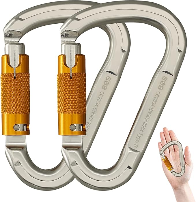 SOB Auto Locking Climbing Carabiner Clips,Heavy Duty Asymmetrical Carabiner Connector Used for Rappelling Gear Rescue Outdoor Projects Dog Leash-StrideForce Fitness