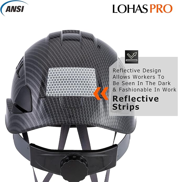 LOHASPRO Hard Hats Construction Safety Helmet with Visor ANSI Z89.1 Approved OSHA Hardhat, Vented Carbon Fiber Hard Hat with Chin Strap Tree Helmet(Black Graphite Pattern with Clear Visor)-StrideForce Fitness