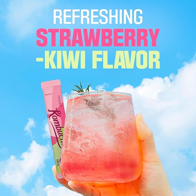 TEAZEN Strawberry Kiwi Kombucha Tea, Hydration Drink Mix, Sugar Free, Live Probiotics & Prebiotics, 10 Sticks, 1.76oz-StrideForce Fitness