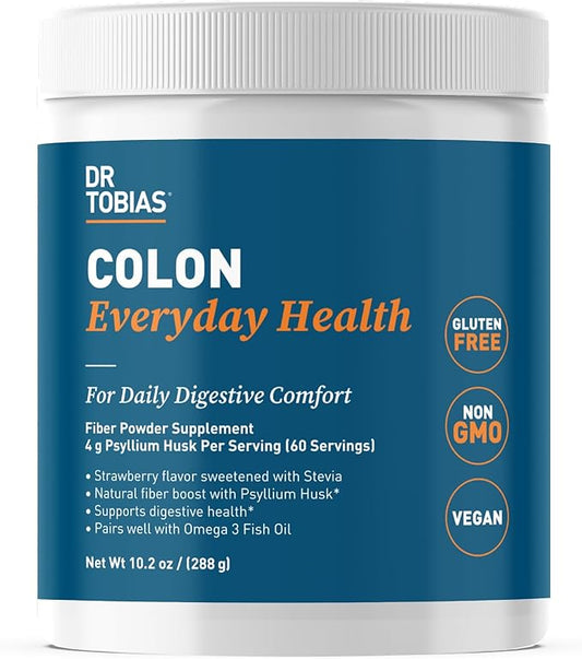 Dr. Tobias Colon Everyday Health - Gut Health for Women & Men - Psyllium Fiber Powder Drink with 4g Psyllium Husk Powder per Serving, Vegan, Gluten Free, Non-GMO, Strawberry Flavor, 60 Servings-StrideForce Fitness