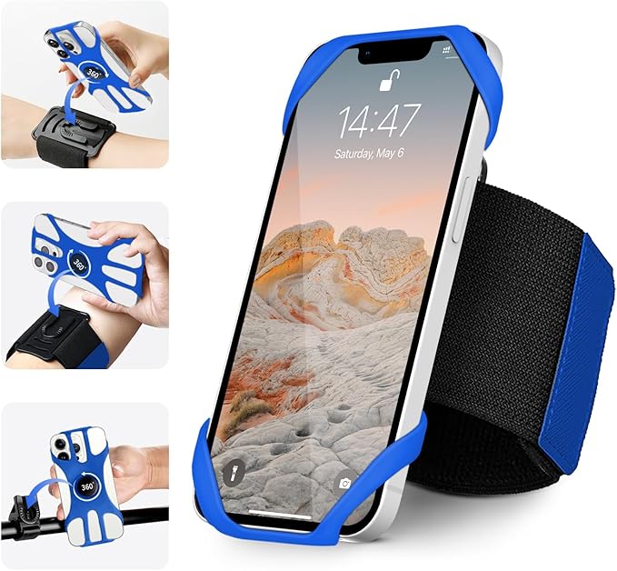 3in1 Phone Holder for Running,Arm Band/Wrist Holder/Bike Mount,Phone Armbands 360° Rotation & Detachable Fit All 4.5-7" Cellphone for iPhone 16/15/Pro/ProMax/14/13/12/mini/Pro Max/XS/XR-StrideForce Fitness