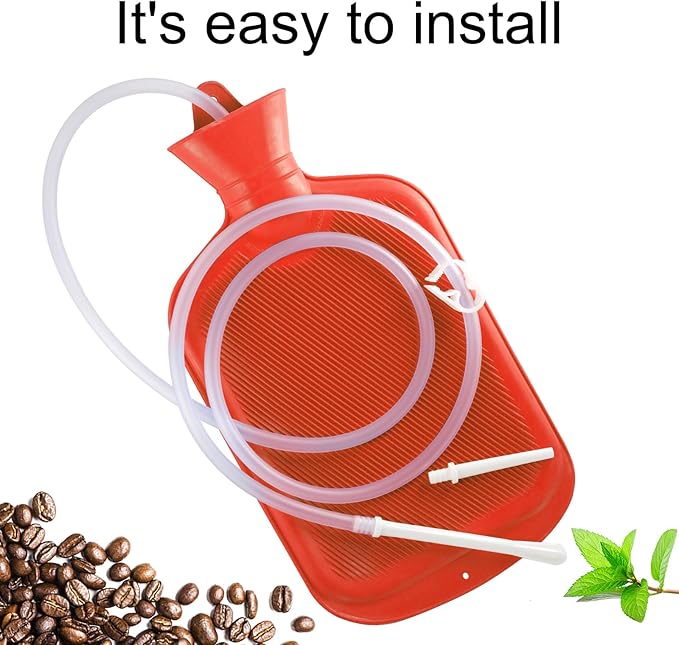 Enema Bag Kit with 5ft Hose Coffee Enemas at Home Water Shower Douche Colon Detox Cleanse Kit with Tubing, Tips, Clamp and Hook (RED, 2 L)-StrideForce Fitness