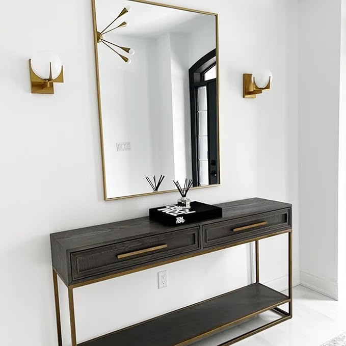 27x40 Inch Orange Gold Bathroom Mirror for Wall, Aluminum Frame Rectangle Rectangular Vanity Mirror, Modern Large for Bedroom, Living Room, Horizontal or Vertical-StrideForce Fitness