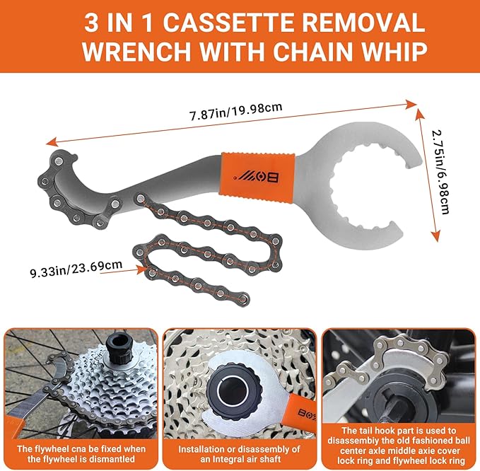 FOUUAAOOU Bike Tools Kit, Has 3 in 1 Bike Cassette Removal Tool, Bike Pedal Wrench, Bicycle Crank Removal Tool, Bottom Bracket Remover and Rotor Lockring Removal Tool, Bike Repair Tool Set-StrideForce Fitness